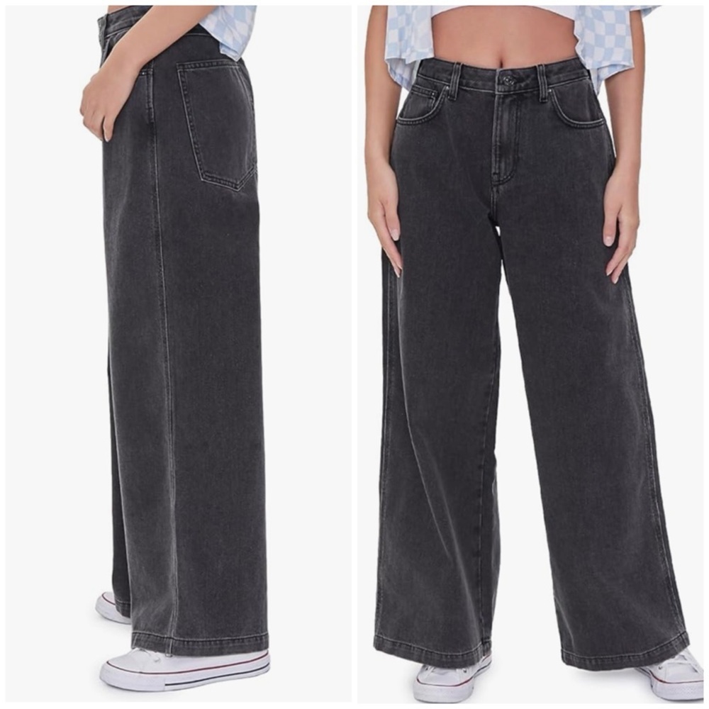 NWOT Forever 21 Dark Gray Wash High-Waisted Wide Leg Jeans - Picture 2 of 14